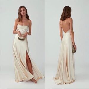 Free People Fame and Partners Collab Rosabel Cowl Neck Satin Gown in Champagne